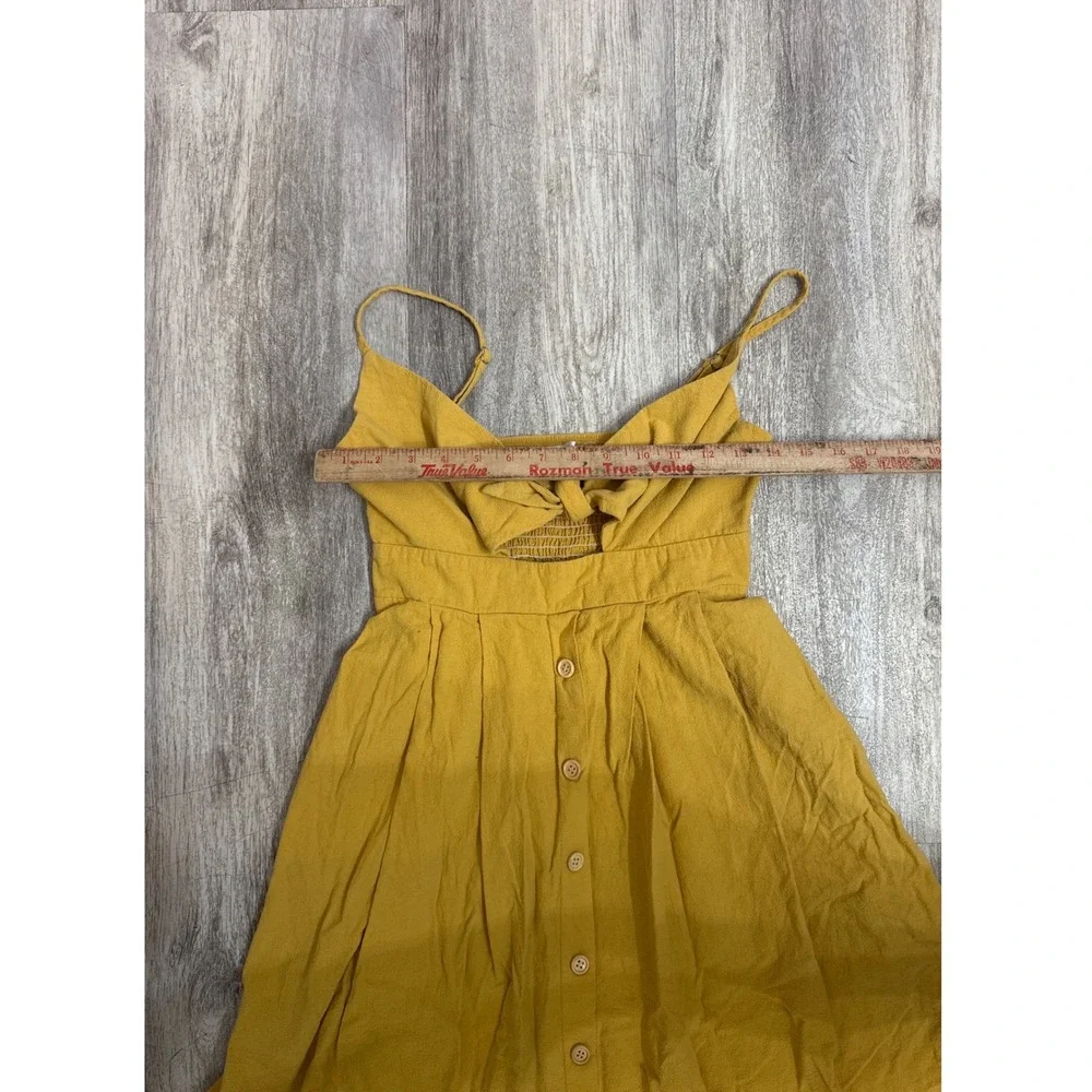 Hello‎ Molly Mustard Yellow Tie Front Cutout Button Down Midi Dress Size Small - Picture 5 of 7